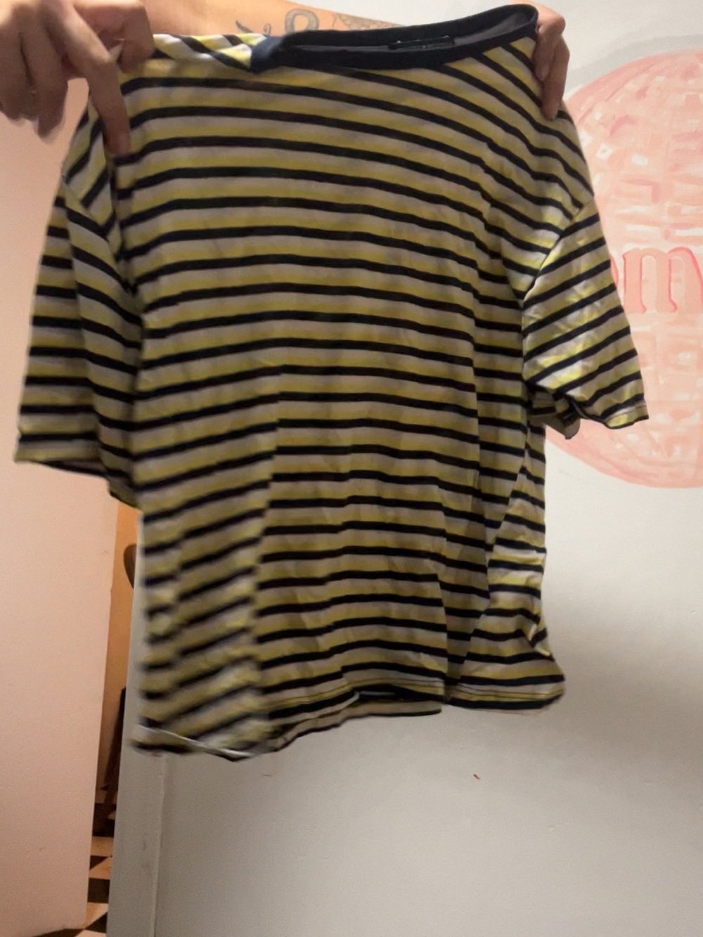 Brandy Melville Yellow and Black Striped Short Sleeve Tee